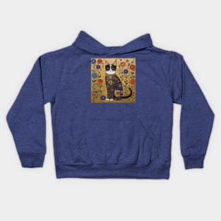 Klimt Tuxedo Cat in Flower Garden Kids Hoodie